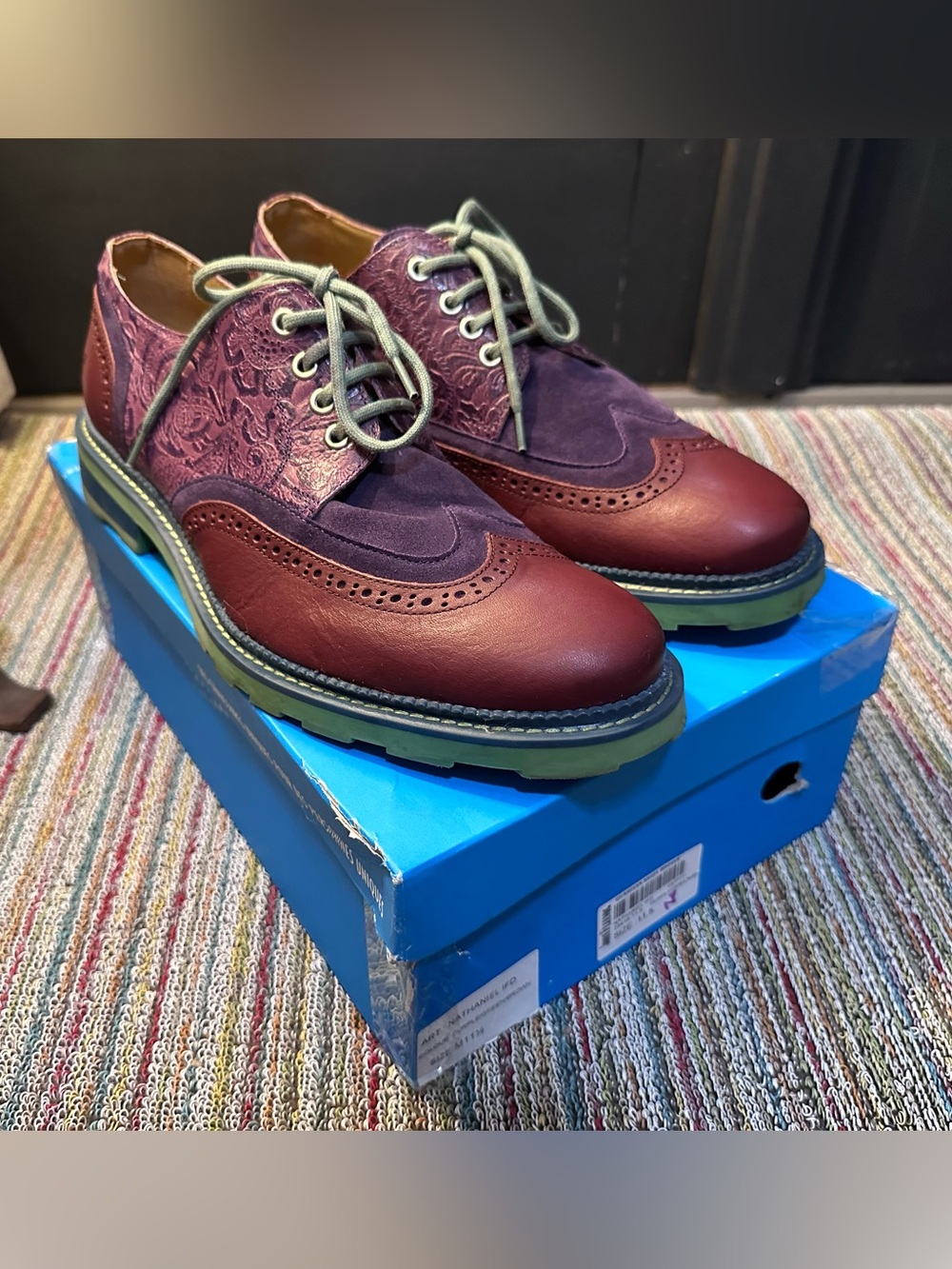 Fluevog NEARLY NEW Guardian Angel Nathaniel purple double wingtip derby- 11.5 - Picture 2 of 16
